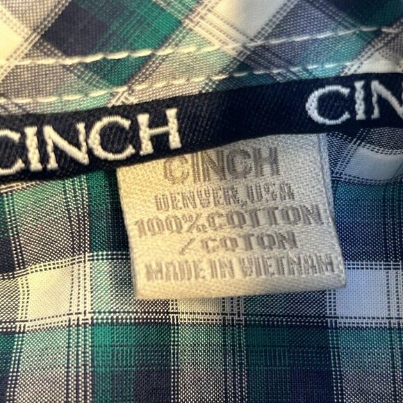 Cinch Shirt Mens Large Western Plaid Blue Check Teal Button Up Casual Work Rodeo - Picture 7 of 15